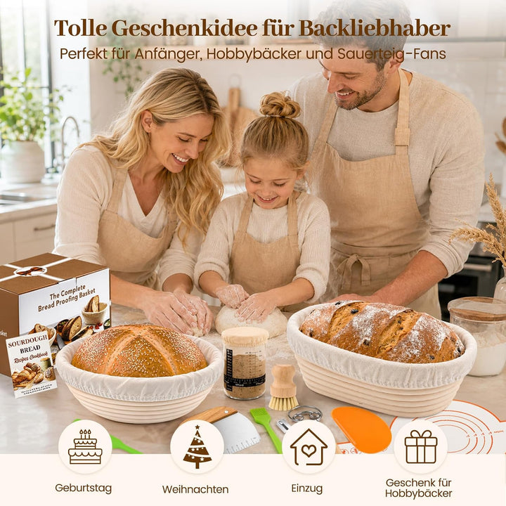 Sauerteig Starter Set, Gärkorb & Sauerteigglas, 21-teilig Gärkorb Brot Set | Brot Backen Zubehör für
