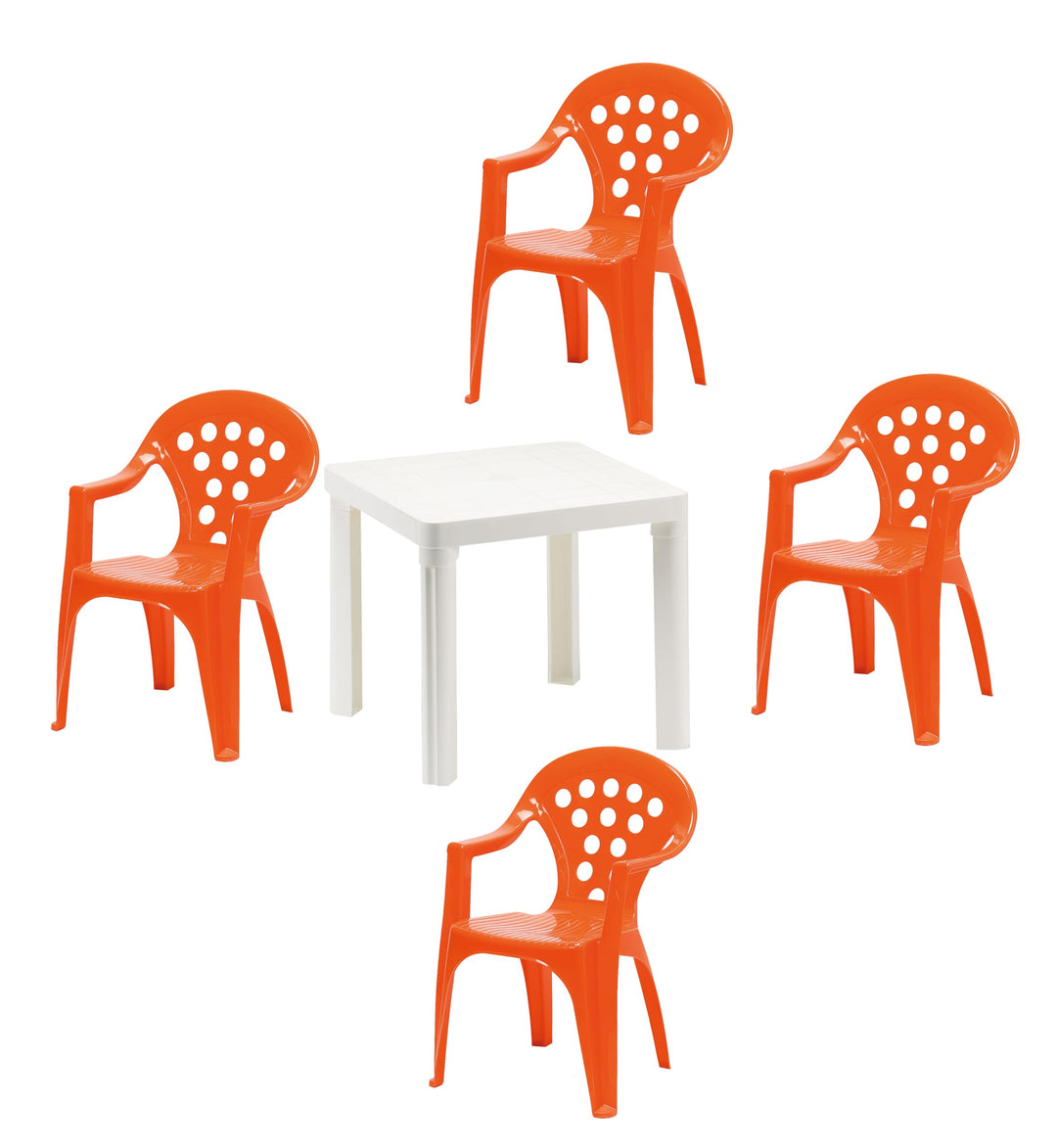 hLine Kinder Garten Sitzgruppe Tisch mit Stühlen Gartenstuhl Sessel (1 Tisch 4 Stühle rot), 868780+8