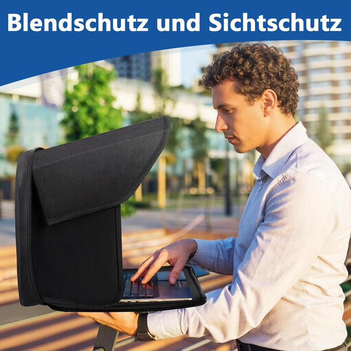 Laptop Sonnenschutz, 2-in-1 Faltbares Laptop Zelt & Tasche, Blendfreier Bildschirmschutz für Laptops