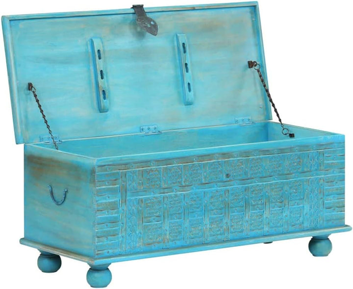 Festnight Aufbewahrungstruhe Aufbewahrungsbox mit Deckel Massives Mangoholz 100 x 40 x 41 cm Blau