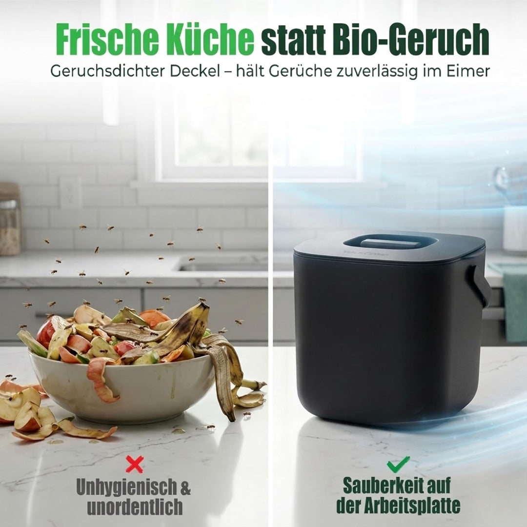 YourCasa Biomülleimer Küche 7L - Komposteimer mit herausnehmbarem Sieb & Deckel - geruchsdicht, spül