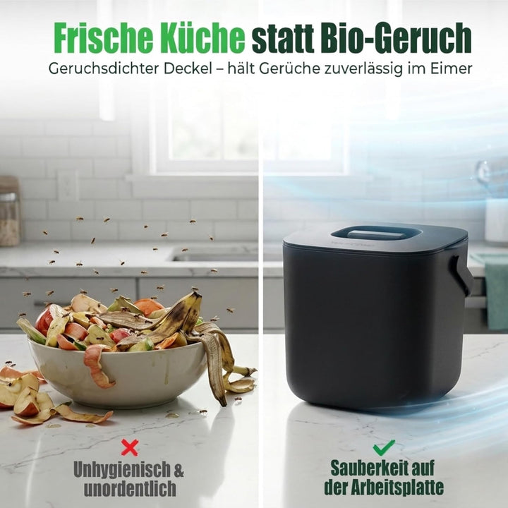 YourCasa Biomülleimer Küche 7L - Komposteimer mit herausnehmbarem Sieb & Deckel - geruchsdicht, spül
