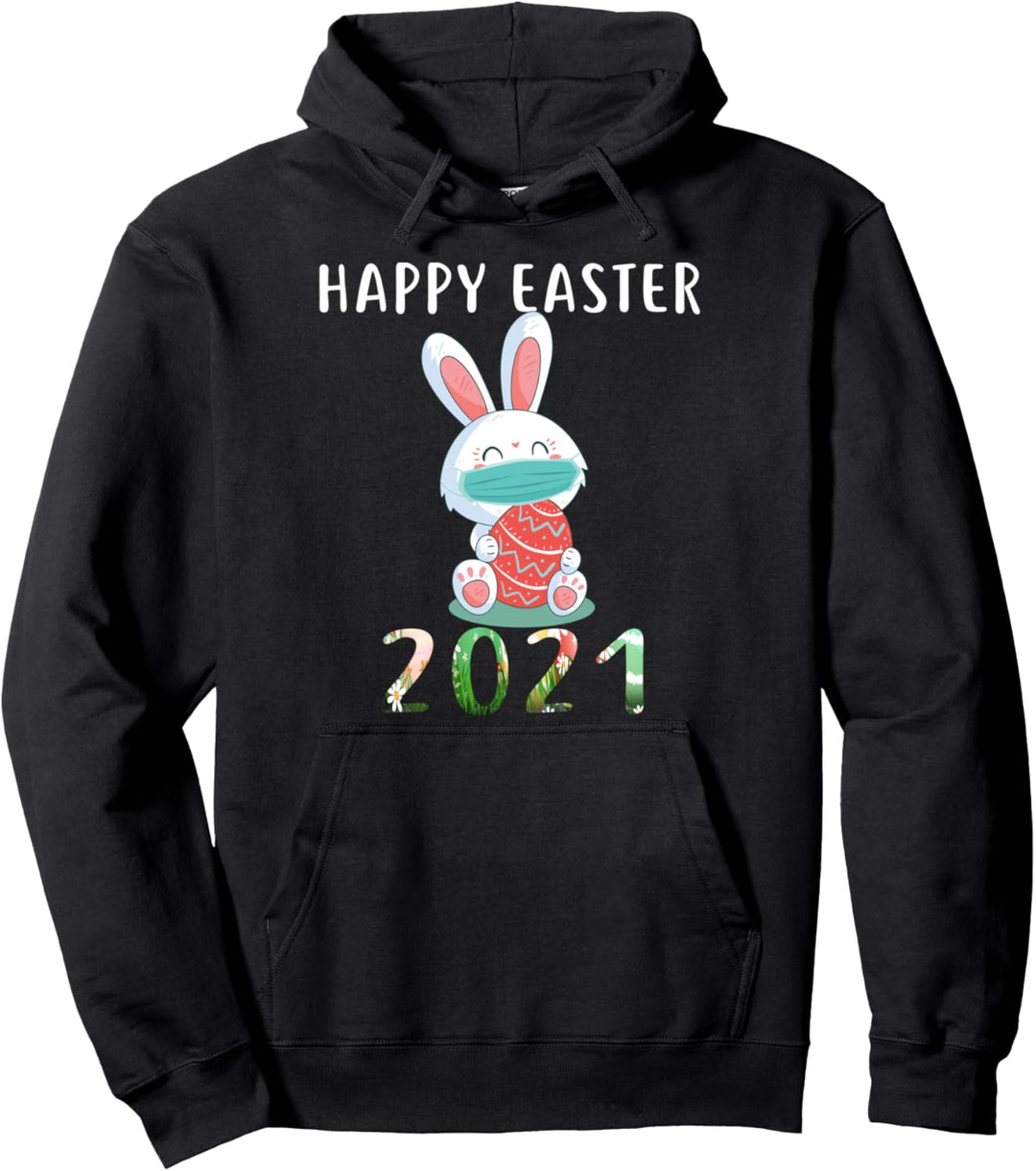 Funny Happy Easter day 2021 Cute Bunny Face Mask Costume Pullover Hoodie