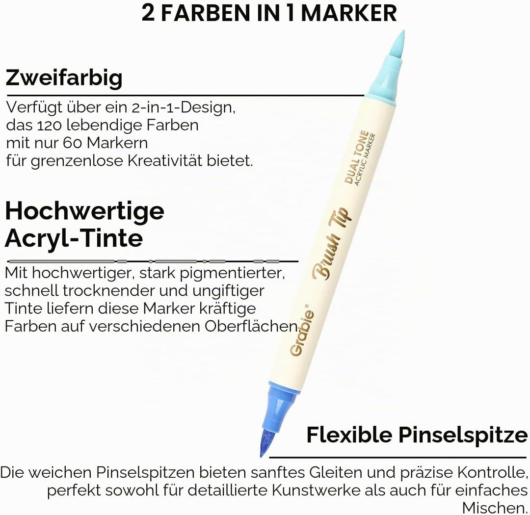 Grabie 72 Farben Acrylstifte, Acrylstifte Set mit weicher Spitze, Filzstifte für Holz, Stoff, Leinwa