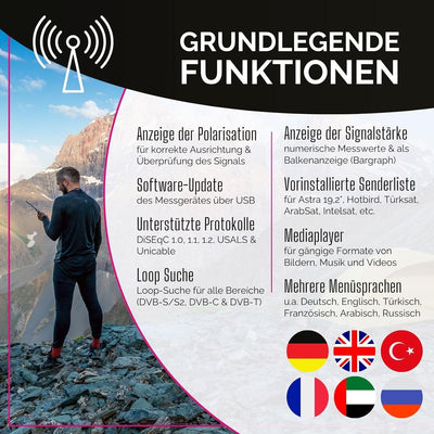 Summit SCT 845 Satelliten Messgerät I Sat Finder für DVB-S/S2, DVB-T/T2 & DVB-C I Digitales Messgerä