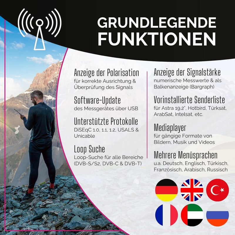 Summit SCT 845 Satelliten Messgerät I Sat Finder für DVB-S/S2, DVB-T/T2 & DVB-C I Digitales Messgerä
