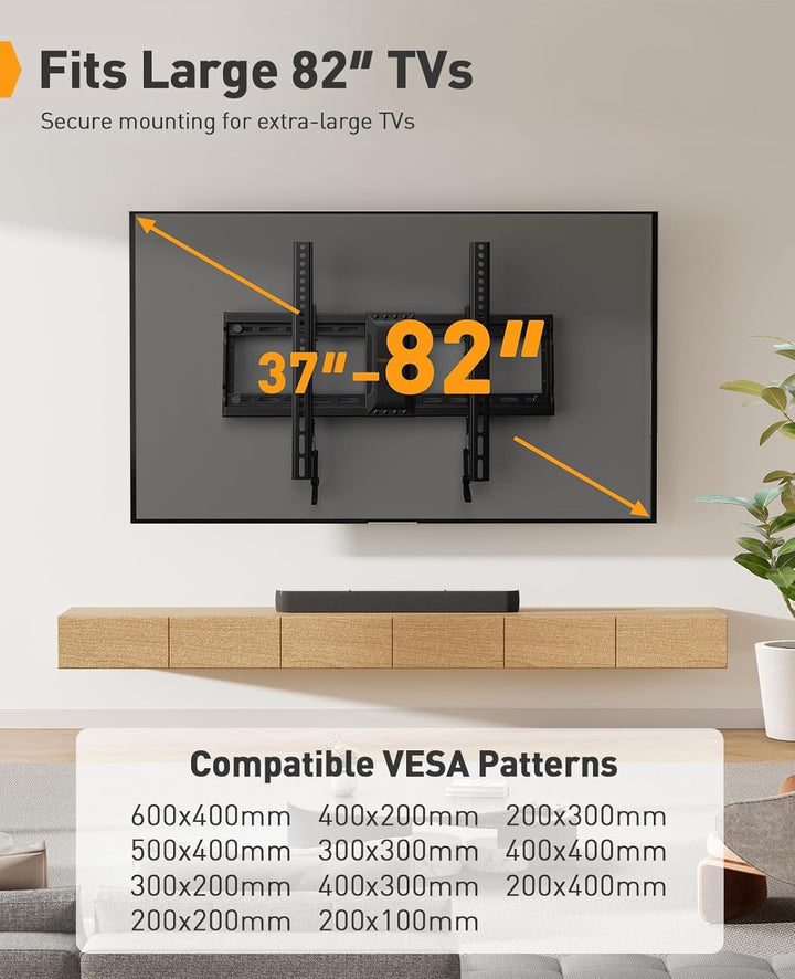 Perlegear TV Wandhalterung, Neigbare Fernseher Halterung für 37-82 Zoll Flach & Curved LED/LCD/OLED/
