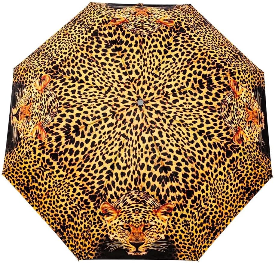 LUCKYWEATHER Regenschirm Taschenschirm Mini Damen/Herren Motiv Leopard I Taschenschirme klein und st
