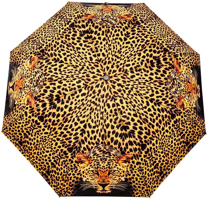 LUCKYWEATHER Regenschirm Taschenschirm Mini Damen/Herren Motiv Leopard I Taschenschirme klein und st