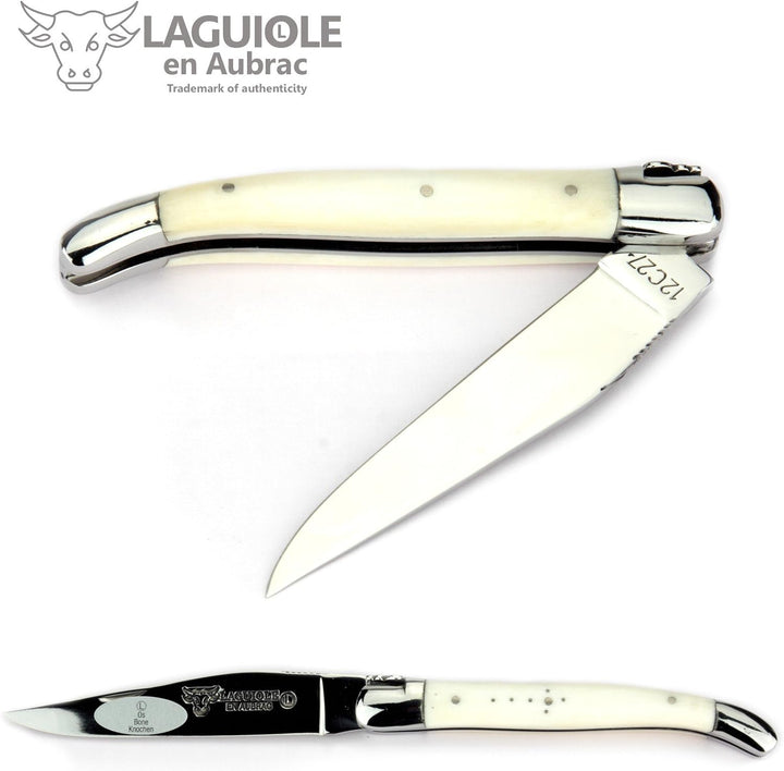 Laguiole en Aubrac Taschenmesser L0211OSIFI 11 cm Griffschalen Knochen Klinge und Backen glänzend