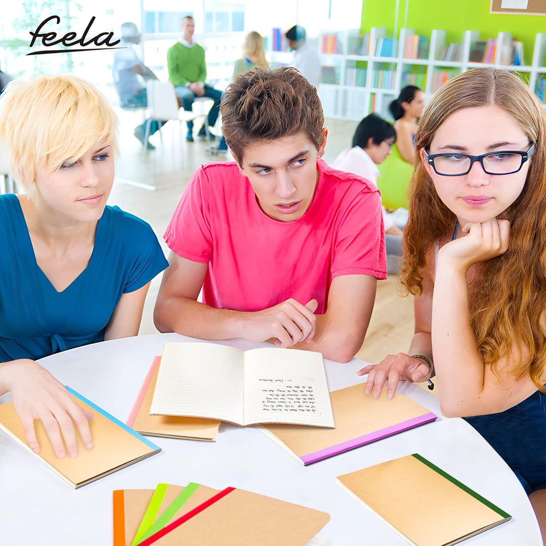 feela Kraft Notizbuch A5 liniert, 16 Notizbücher Set, Notizheft mit Regenbogen Rücken in 16 verschie