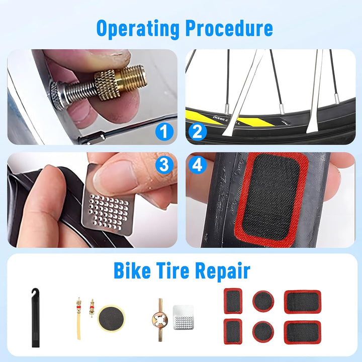 Fahrrad Reparaturset 16-in-1 mit Satteltasche und 120 PSI Mini-Luftpumpe,Flickzeug Fahrrad Multitool