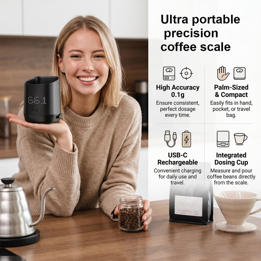 Kaffeewaage, Digital Coffee Scale för Espresso & Pour-Over, Precision Kaffevåg mit LED Display, Digi