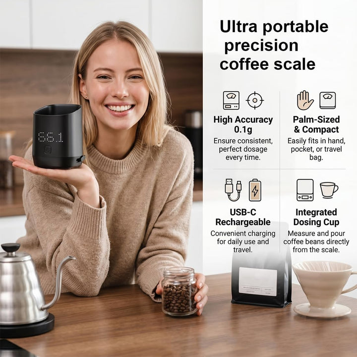 Kaffeewaage, Digital Coffee Scale för Espresso & Pour-Over, Precision Kaffevåg mit LED Display, Digi