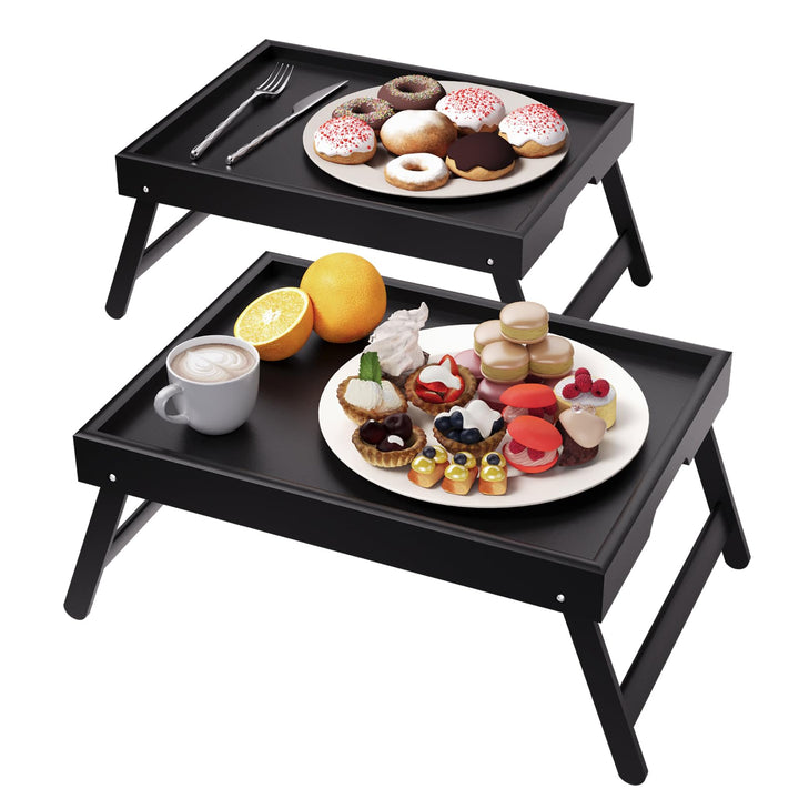 2er Pack Betttablett mit klappbaren Beinen, Bambus Frühstückstabletts, Serviertablett Betttisch für