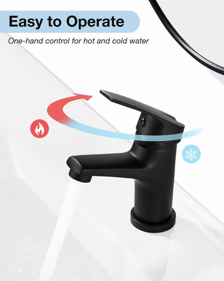 Wasserhahn Bad Schwarz Einhebelmischer Armatur für Waschbecken Badezimmer mit Kalt/Warmwasser, Schwa