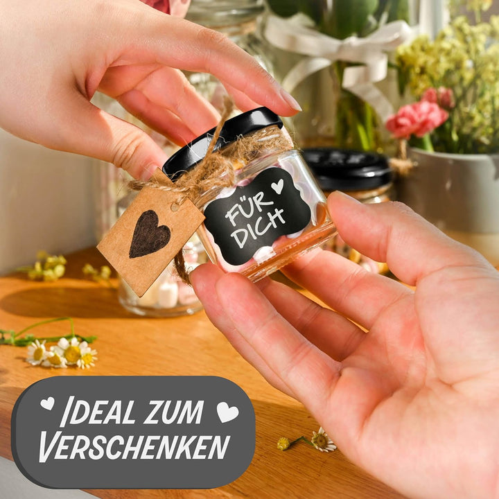Praknu 24 Mini Gläser mit Deckel 50 ml - Kleine Gläser mit Deckel, Etiketten und Stift - Luftdichte