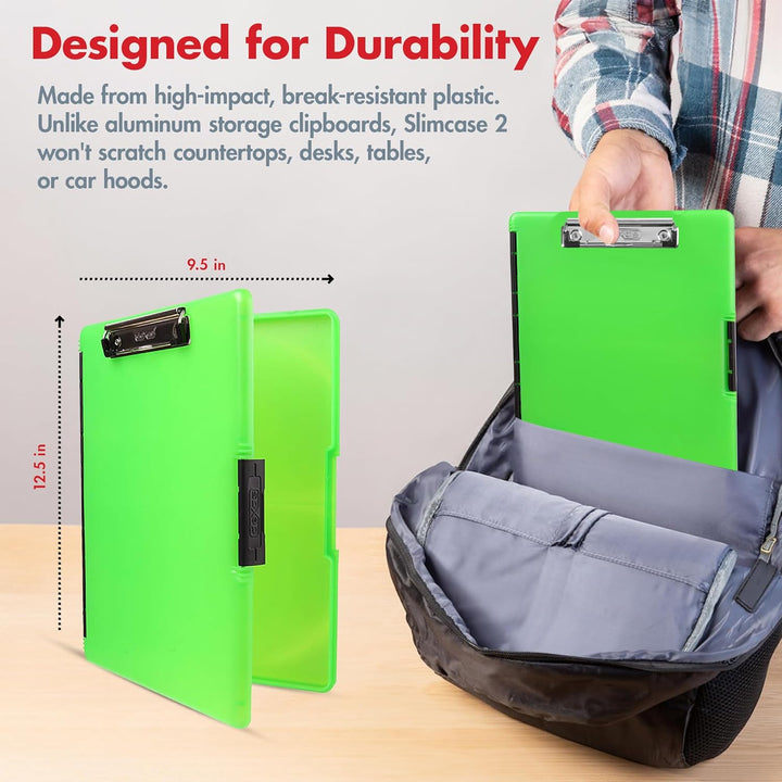 Dexas 3517-807 Slimcase 2 Klemmbrett mit seitlicher Öffnung, Kunststoff, neon Green, 12.5" x 9.5", n