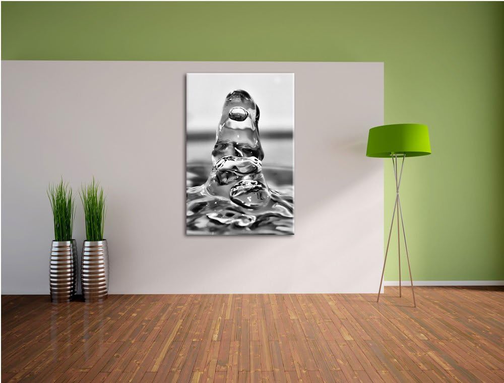 Pixxprint Tropfen fällt ins Wasser / 100x70cm Leinwandbild bespannt auf Holzrahmen/Wandbild Kunstdru