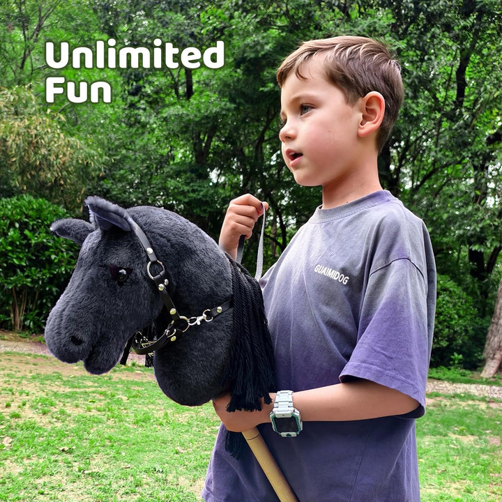 BEJOY Steckenpferd Spielzeug Pferd, Hobby Horse Holzpferd Plüschpferd zum Reiten für Kinder mit Half