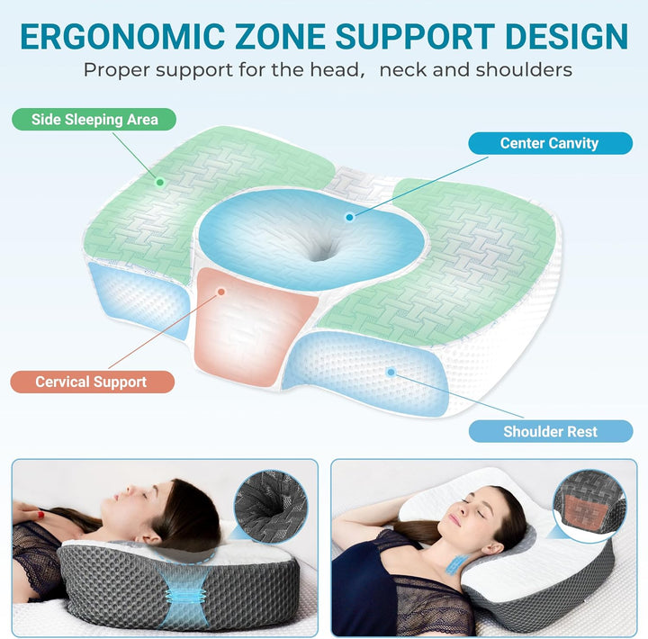 Elviros Zervikale Orthopädisches Kopfkissen aus Memory-Schaum abnehmbares ergonomisches Nackenhörnch
