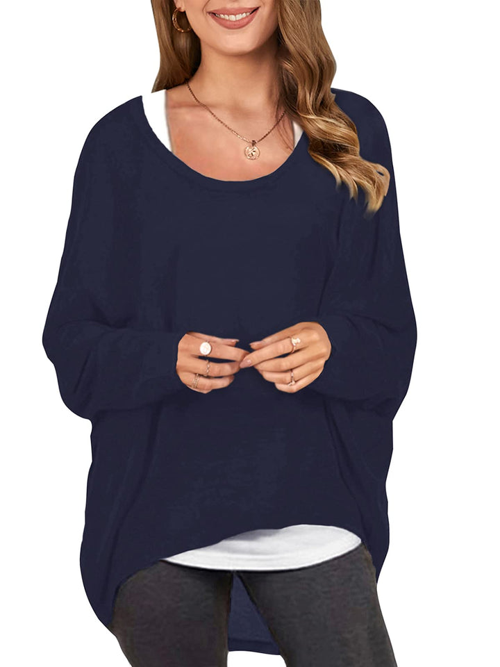 ZANZEA Damen Lose Asymmetrisch Jumper Sweatshirt Pullover Bluse Oberteile Oversize Tops, Marine