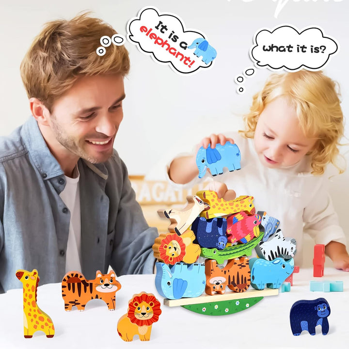 Atoylink Montessori Holzspielzeug ab 2 3 4 5 Jahren Stapelspiel Stapelspielzeug Tiere zum Stapeln Ba