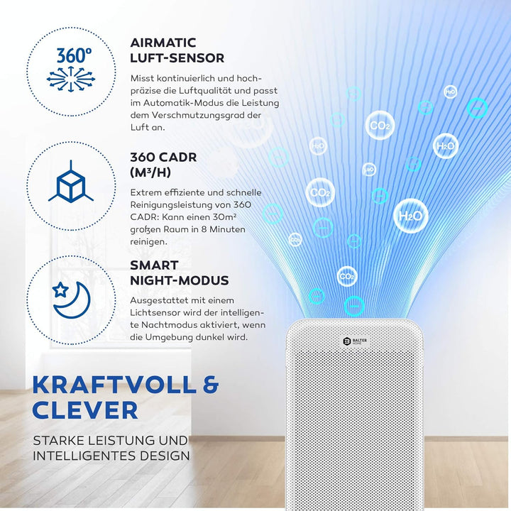 Balter LR-02 Luftreiniger, 5 Fach Filter mit HEPA H13, 99,97% Luftfilter Leistung, CADR 360m³/h, LCD