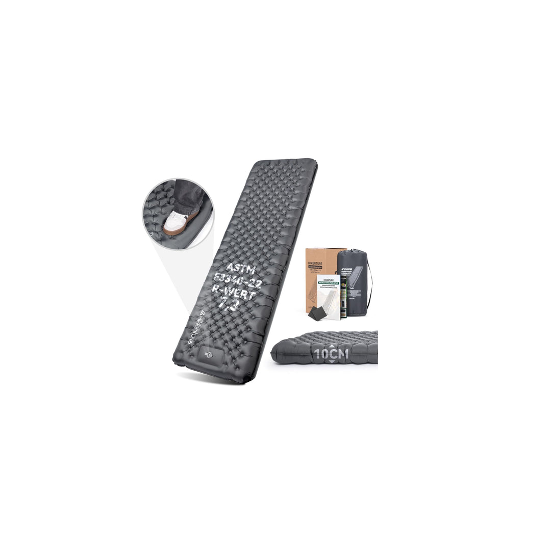 HIKENTURE Isomatte Camping R-Wert 7,3 mit Fusspumpe, 10CM Ultradicke Isomatte 210x64cm, Warme Schlaf