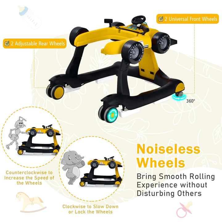 DREAMADE 4 in 1 Autoförmige Lauflernhilfe mit einstellbarer Geschwindigkeit, Musik & Licht, Babywalk