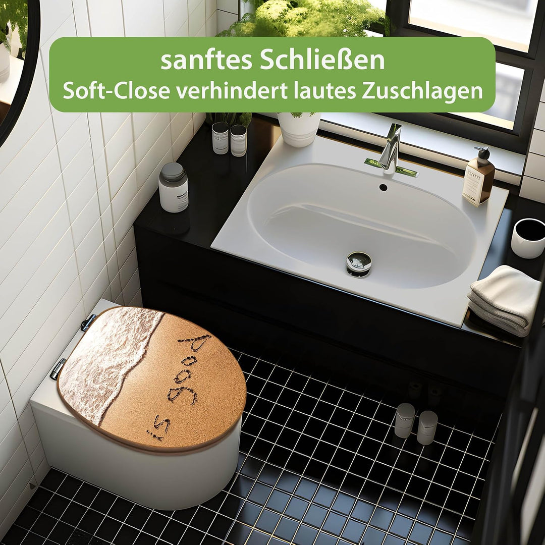 banjado Design WC Sitz Bambus Absenkautomatik 45,8x37,5cm - Toilettendeckel mit Absenkautomatik Holz
