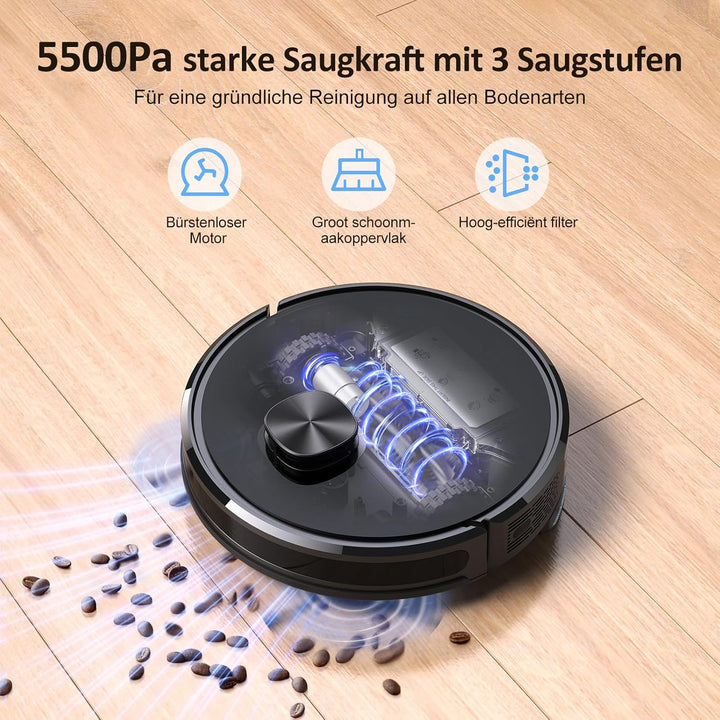 Lubluelu Saugroboter mit Wischfunktion, Verbesserte Version mit 5500Pa Saugkraft, Lasernavigation, 5