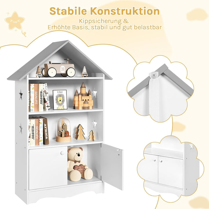 WOLTU Kinderregal Spielzeugregal mit Abschliessbarer Tür, 3 Regale Bücherregal für Kinder, Mehrzweck