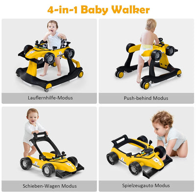 DREAMADE 4 in 1 Autoförmige Lauflernhilfe mit einstellbarer Geschwindigkeit, Musik & Licht, Babywalk