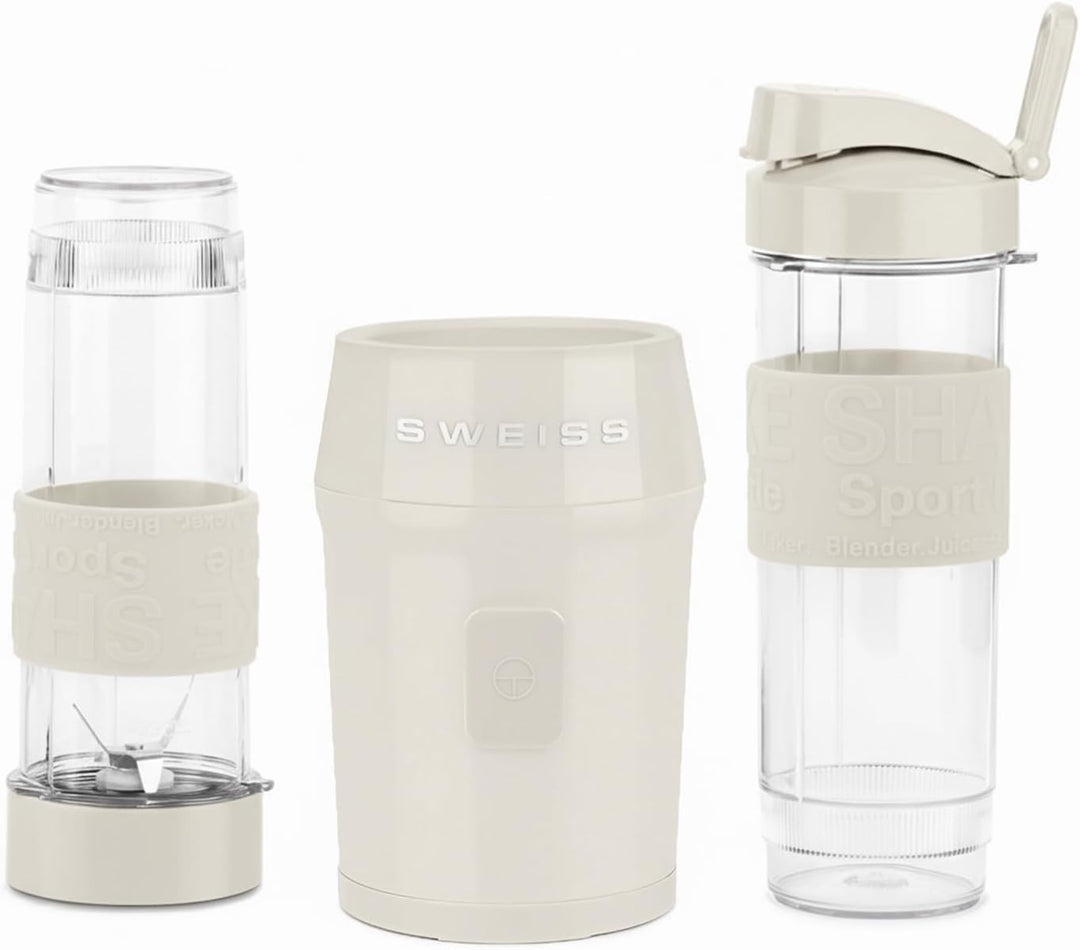 SWEISS Mini-Mixer, Tragbarer Smoothie-Mixer MOOV8, 2 Trinkflaschen à 570 ml mit Reiseverschluss, 4 E