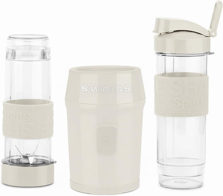 SWEISS Mini-Mixer, Tragbarer Smoothie-Mixer MOOV8, 2 Trinkflaschen à 570 ml mit Reiseverschluss, 4 E
