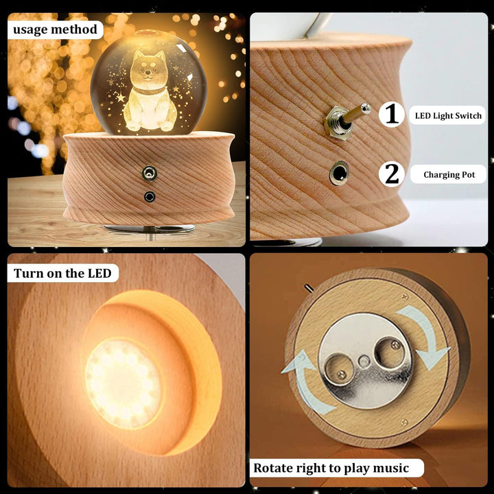 JOIENDY Spieluhr mit Kristallkugel 360°Rotation Base 3D Kristallkugel 70mm Kugelglas Geschenk für We