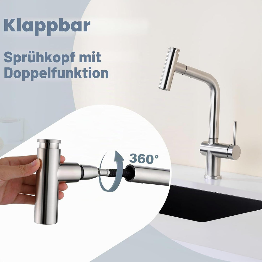 Wasserhahn Küche mit 2 Modi, Hochdruck Küchenarmatur mit Brause Ausziehbar, Schwenkbar, Einhebel Spü