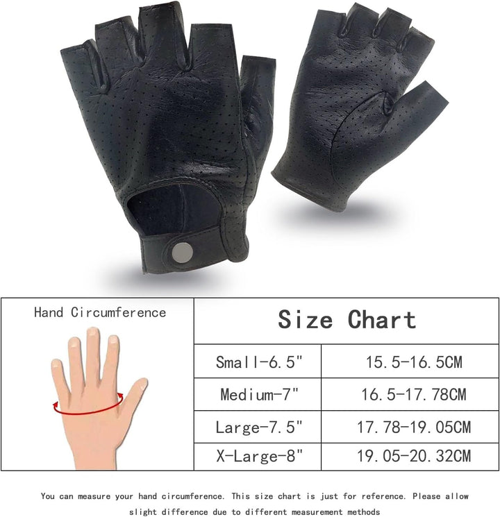Damen-Lederhandschuhe Vollmaschige Fingerlose Halbfinger-Fahrhandschuhe Small-6.5" Schwarz, Small-6.