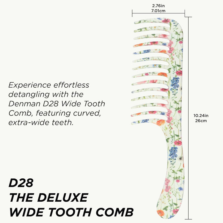 Denman D28 Wide Tooth Entwirrungskamm Floral Fantasy - Gebogene Nadel zum Entwirren, Lockendefiniere