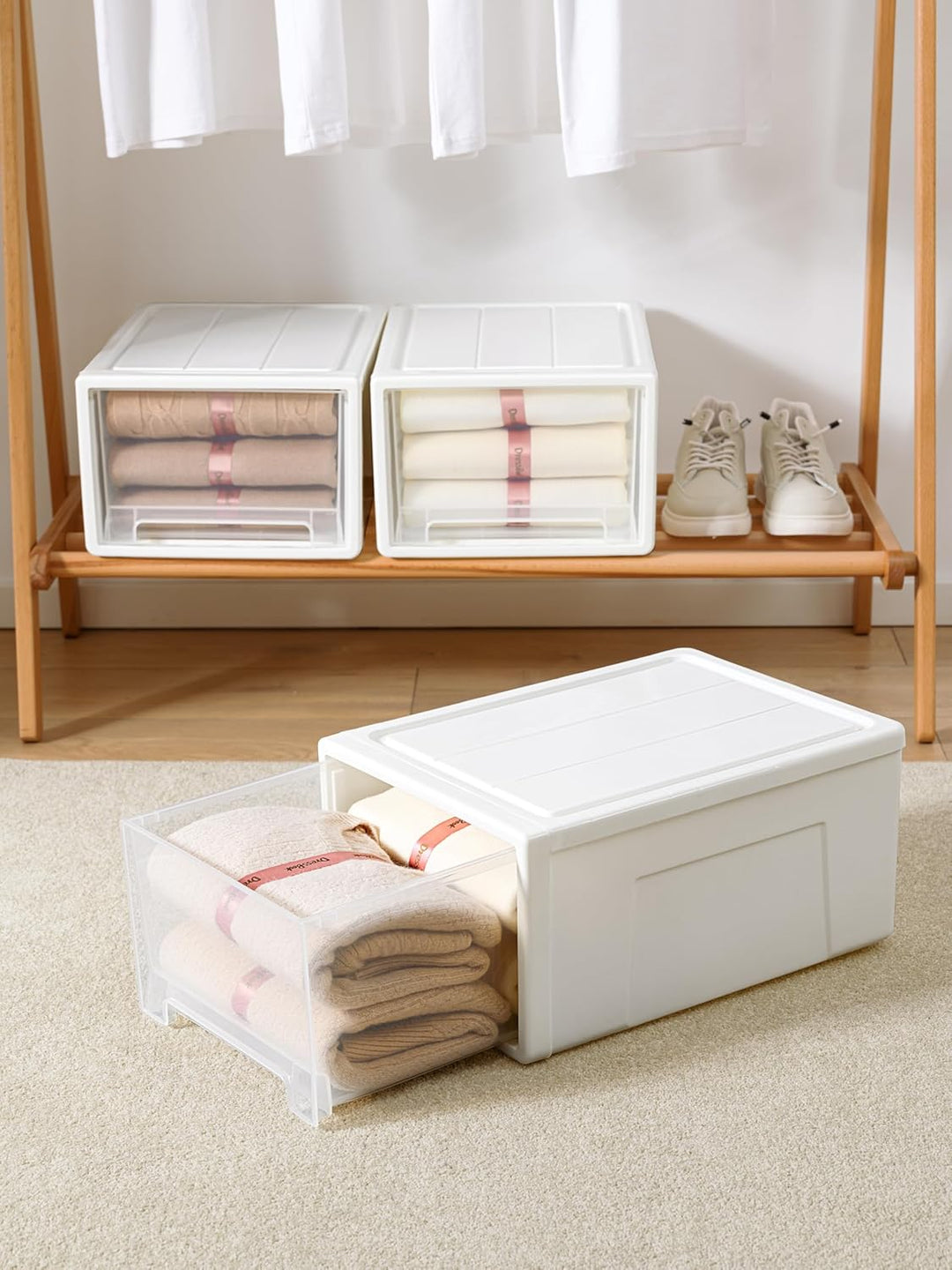 Cetomo 30L*3 Schubladenbox, Kunststoff Aufbewahrungsbox mit Schubladen, Stapelbar Schubladenschrank