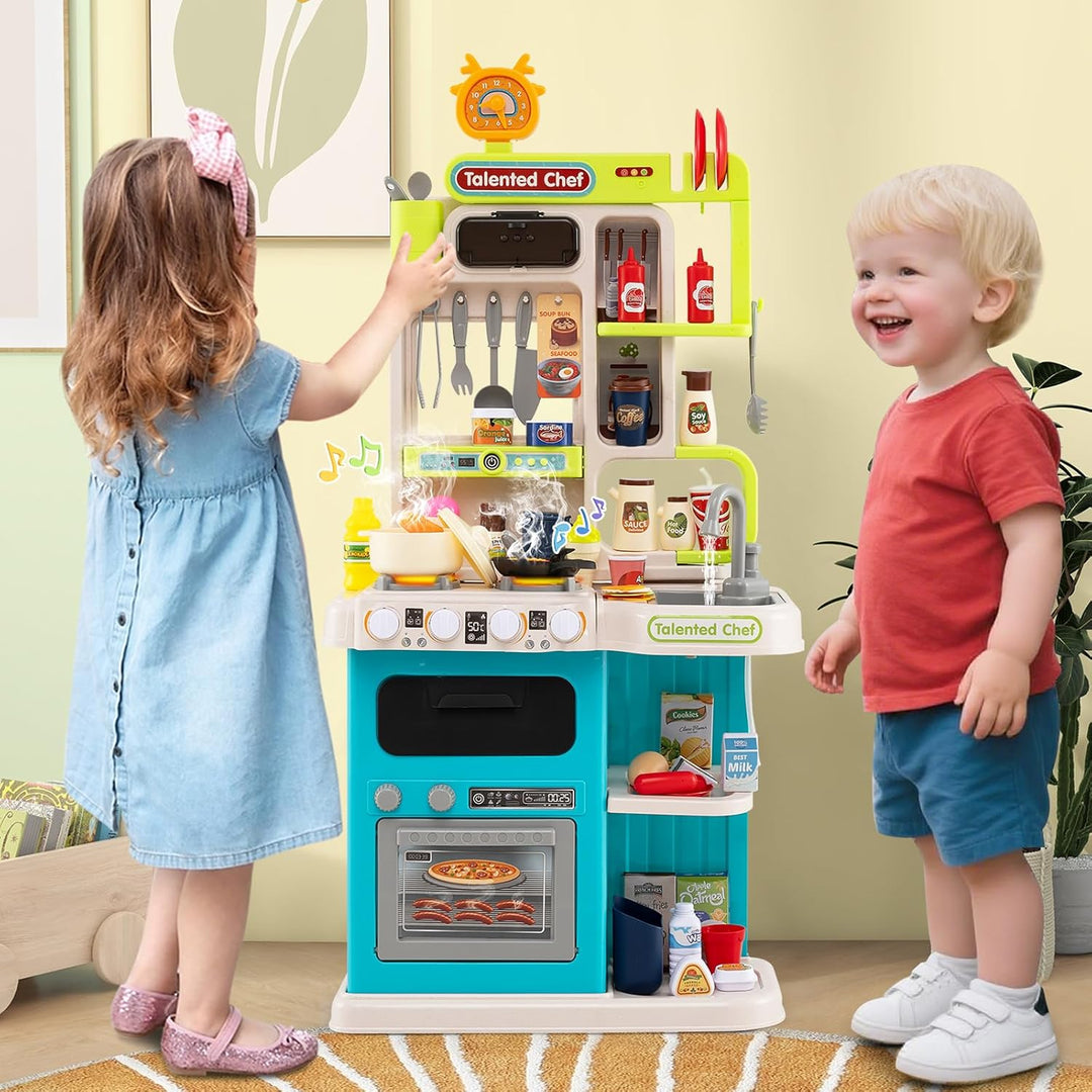 HOMASIS Spielküche mit 54 Zubehör, Kinderküche mit Licht, Sound & Dampf, Spielzeugküche mit Herd Was