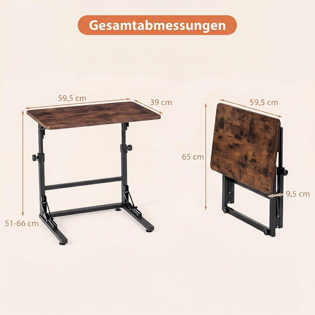 COSTWAY Betttisch, höhenverstellbarer Pflegetisch klappbar, Laptoptisch C-Form aus Metall &amp; Holz, Be