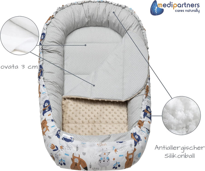 Medi Partners Babynest Kuschelnest Babynestchen 100% Baumwolle Nestchen Reisebett für Babys Säugling