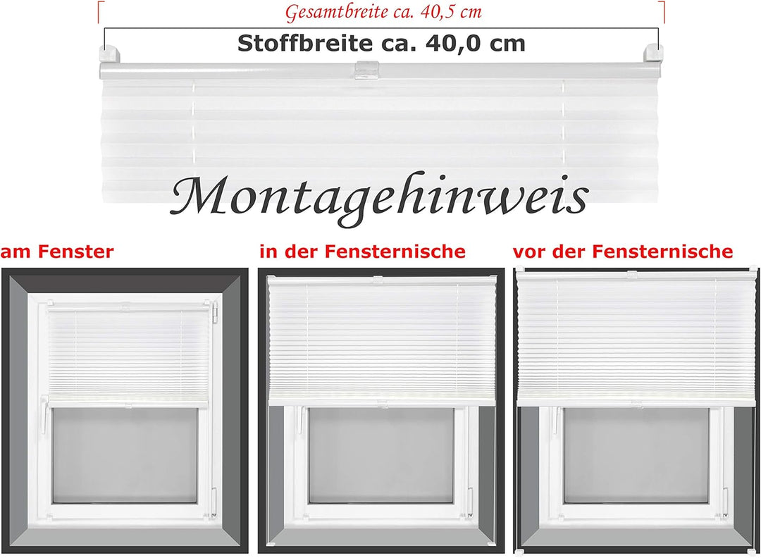 npluseins Plissee - vormontiert und mit Klemmfixierung am Fensterahmen - kinderleichte 3-Step Montag