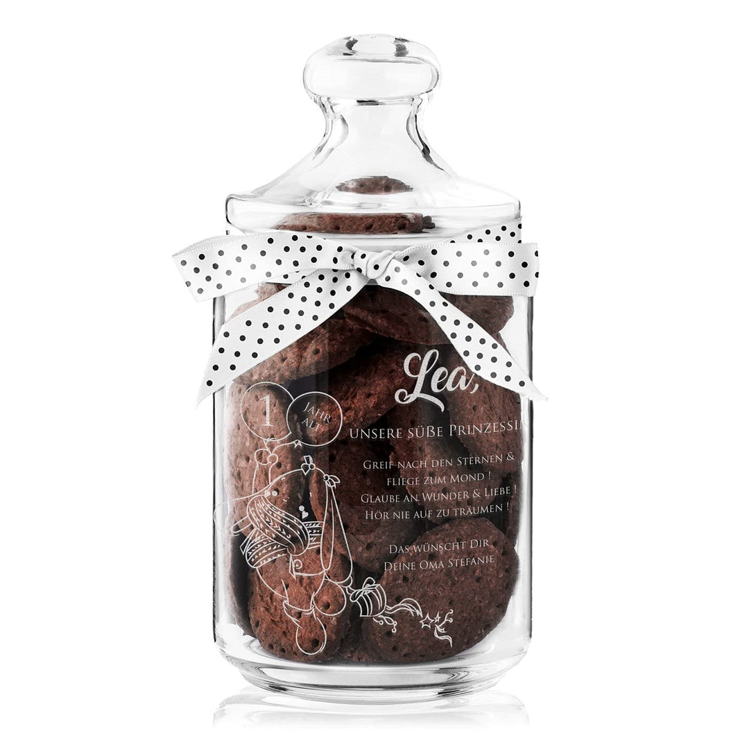 Maverton Keksglas mit Gravur - Glasbehälter mit Deckel - Bonbonglas mit eleganter Schleife - Vorrats