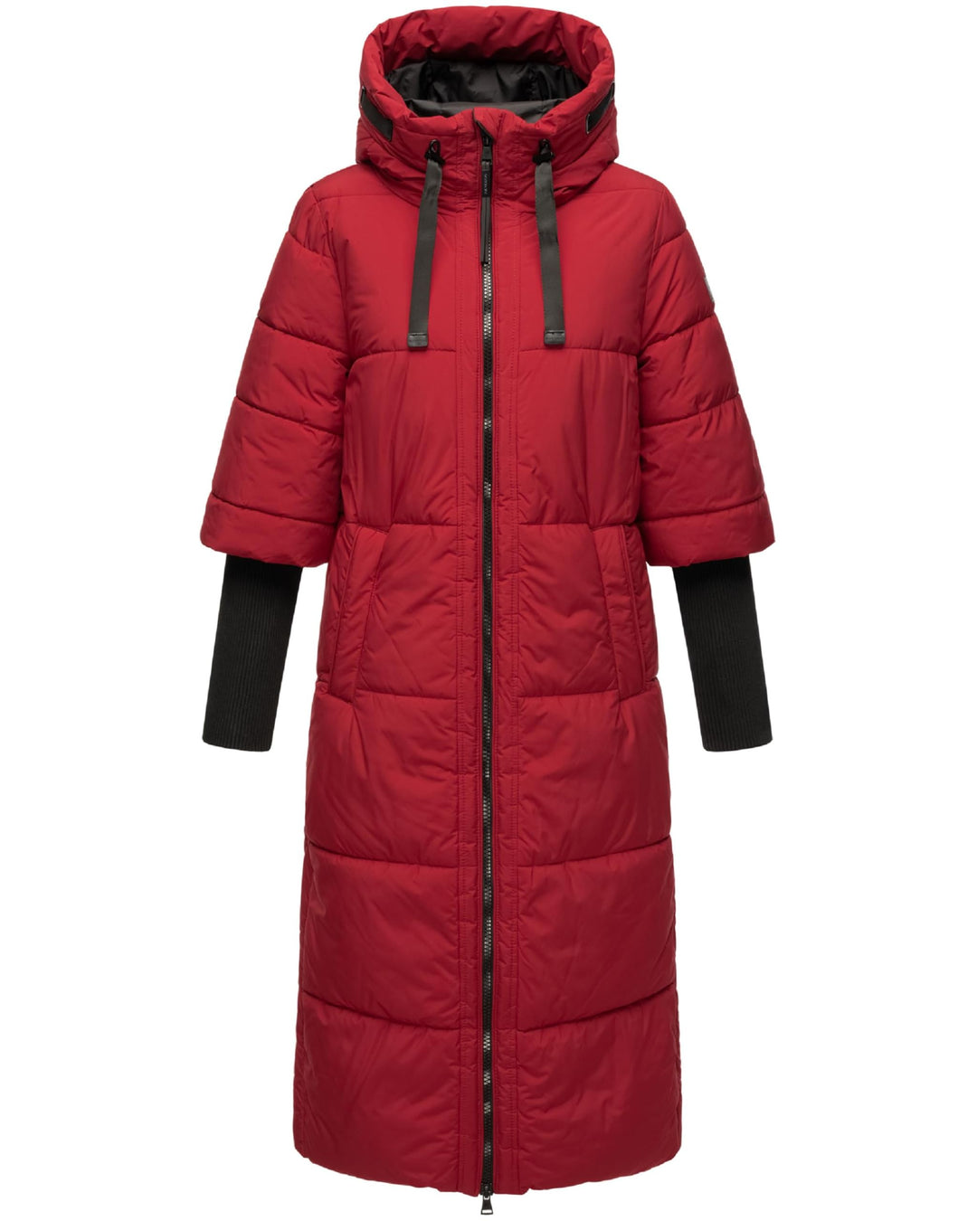 Navahoo Damen Wintermantel Warmer Steppmantel lang mit Kapuze und Rippstrickärmeln Ciao MIAU XIV XS-