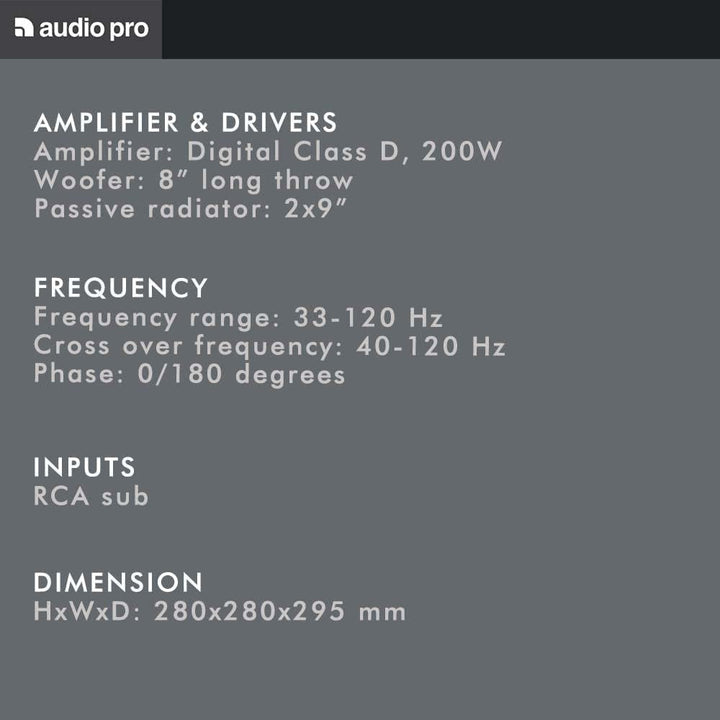 Audio Pro SW-10 - Aktiv Subwoofer mit Bassreflex & Verstärker 200W Digital Klasse D - Home Entertain