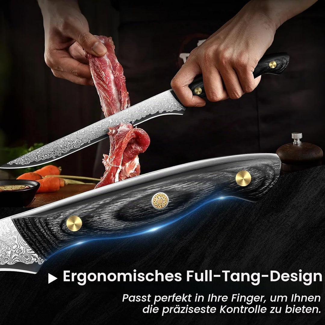 Purple Dragon Damast Ausbeinmesser 20cm - Messer zum Entfetten von Brisket - Metzgerkernmesser mit V