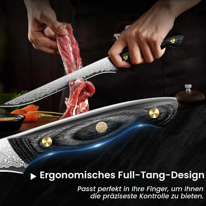 Purple Dragon Damast Ausbeinmesser 20cm - Messer zum Entfetten von Brisket - Metzgerkernmesser mit V